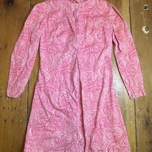Vintage 1970's Groovy Handmade Pink Paisley Mini-Dress XS